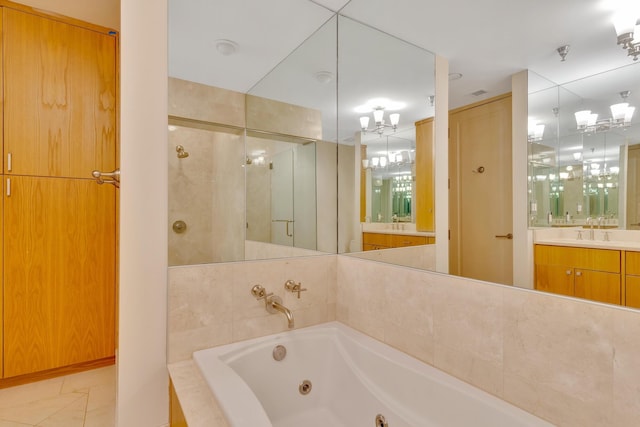 417 Frazier Ave Unit 404, Chattanooga, TN 37405 - bathroom with a tub with jets, vanity, and an enclosed shower