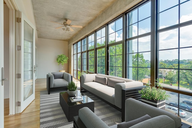 417 Frazier Ave Unit 404, Chattanooga, TN 37405 - sunroom / solarium with a ceiling fan, wood finished floors, an outdoor hangout area, and french doors