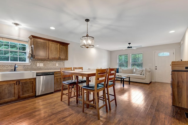 200 Woodsong Ln, Columbia, TN 38401 - dining room with plenty of natural light, dark wood finished floors, a chandelier, recessed lighting, and ceiling fan