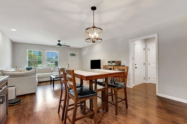 200 Woodsong Ln, Columbia, TN 38401 - dining room featuring ceiling fan, dark wood-style floors, and a chandelier