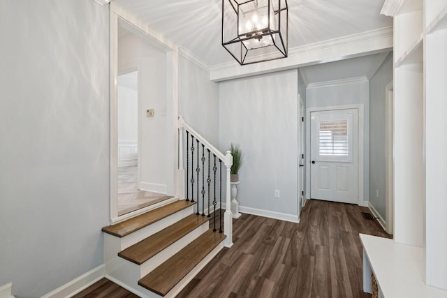 103 Wellesley Pl, Columbia, TN 38401 - entryway featuring a chandelier, dark wood finished floors, crown molding, and stairway