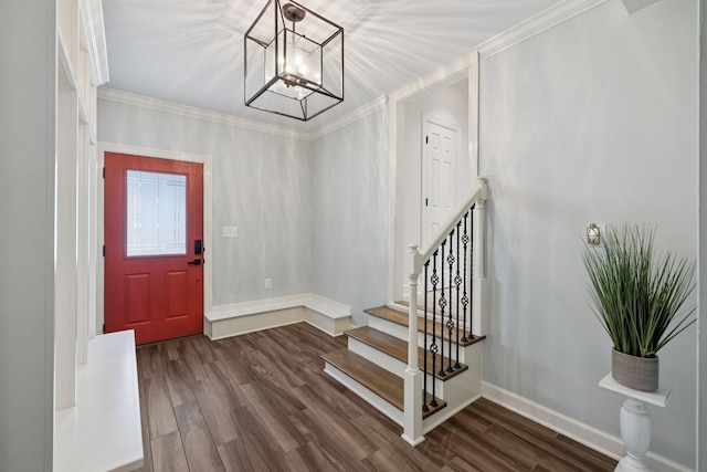103 Wellesley Pl, Columbia, TN 38401 - entryway with a chandelier, dark wood-type flooring, crown molding, and stairway