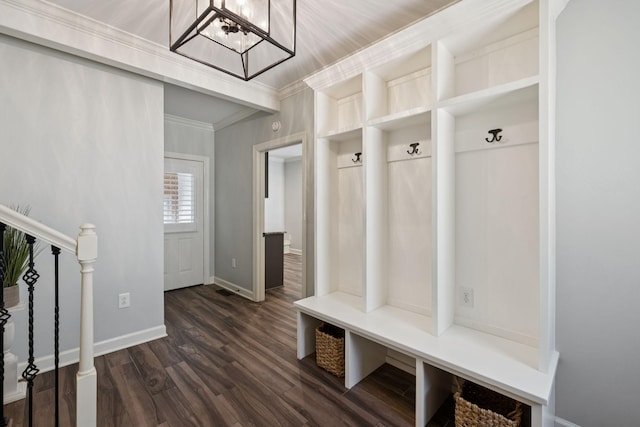 103 Wellesley Pl, Columbia, TN 38401 - mudroom with ornamental molding, a chandelier, and dark wood-style flooring