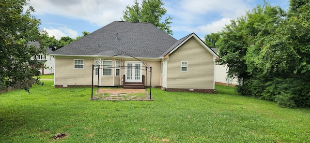 1253 Annapolis Cir, Thompsons Station, TN 37179 - rear view of property with french doors, crawl space, a lawn, and a shingled roof
