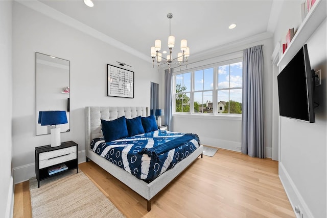 6004 Pelican Way, College Grove, TN 37046 - bedroom with wood finished floors, a chandelier, and recessed lighting