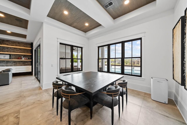 6004 Pelican Way, College Grove, TN 37046 - dining room featuring recessed lighting, a tray ceiling, a wood ceiling with exposed beams, and finished concrete flooring
