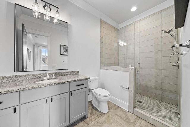 6004 Pelican Way, College Grove, TN 37046 - bathroom featuring vanity, a stall shower, and recessed lighting