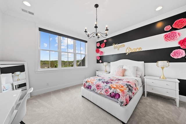 6004 Pelican Way, College Grove, TN 37046 - bedroom with a chandelier, carpet, and recessed lighting