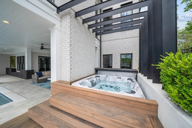 6004 Pelican Way, College Grove, TN 37046 - deck with a covered hot tub, a ceiling fan, and an outdoor living space