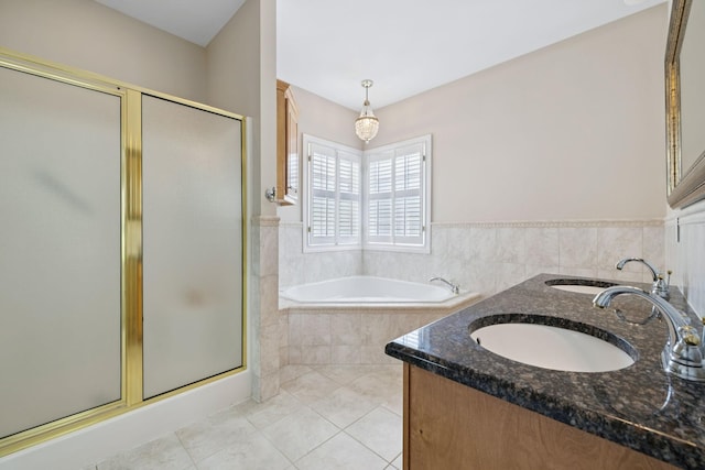 6913 Zion Crossing Ct, Columbia, TN 38401 - bathroom with a shower stall, tile patterned floors, a bath, and double vanity