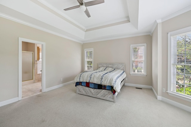 6913 Zion Crossing Ct, Columbia, TN 38401 - bedroom featuring carpet, crown molding, multiple windows, a raised ceiling, and ensuite bath