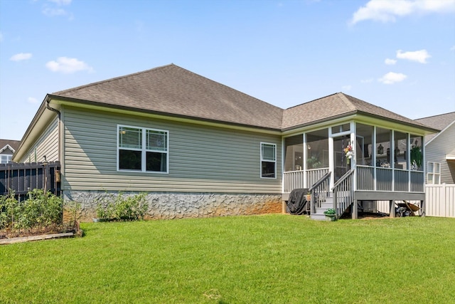 7560 Hampstead Hall Dr, Ooltewah, TN 37363 - back of property with a sunroom and roof with shingles