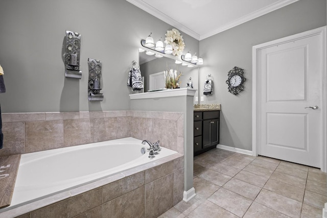 7560 Hampstead Hall Dr, Ooltewah, TN 37363 - bathroom featuring vanity, crown molding, a bath, and tile patterned floors