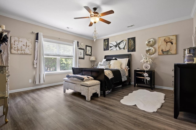 7560 Hampstead Hall Dr, Ooltewah, TN 37363 - bedroom featuring dark wood-style flooring, ornamental molding, and a ceiling fan
