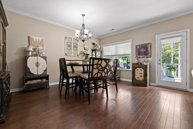 7560 Hampstead Hall Dr, Ooltewah, TN 37363 - dining room featuring a chandelier, crown molding, and dark wood finished floors