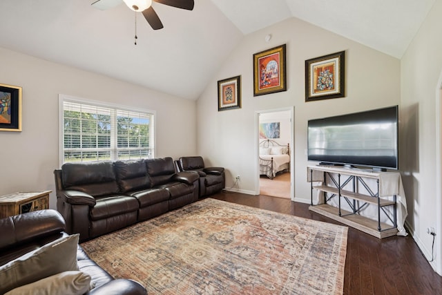 1493 Azalee Ln, Chapel Hill, TN 37034 - living area with a ceiling fan, lofted ceiling, and dark wood finished floors