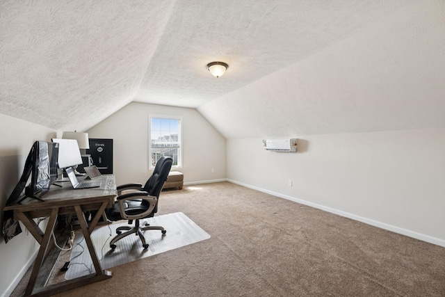 1493 Azalee Ln, Chapel Hill, TN 37034 - carpeted office space featuring a textured ceiling, vaulted ceiling, and a wall mounted air conditioner