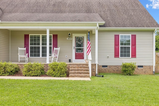 1493 Azalee Ln, Chapel Hill, TN 37034 - view of front of property with crawl space, a front lawn, covered porch, and a shingled roof