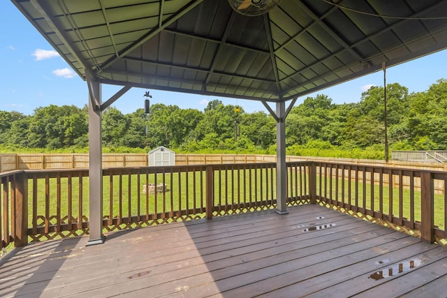 1493 Azalee Ln, Chapel Hill, TN 37034 - wooden deck with a storage unit, a fenced backyard, view of wooded area, and a gazebo