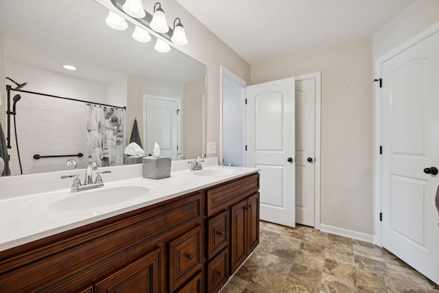 1493 Azalee Ln, Chapel Hill, TN 37034 - bathroom featuring double vanity, a shower with shower curtain, and stone finish floors