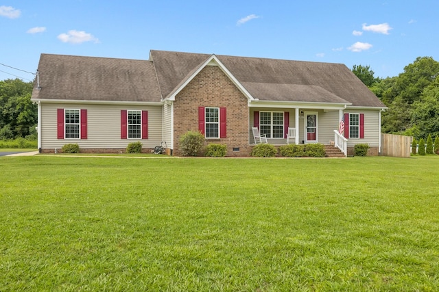 1493 Azalee Ln, Chapel Hill, TN 37034 - view of front of house with crawl space, a front lawn, a shingled roof, and a porch