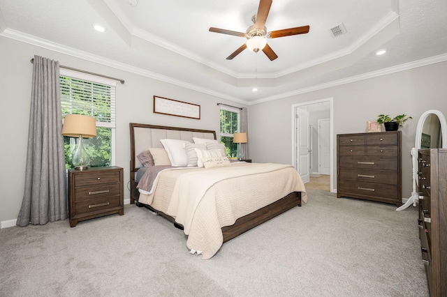 1906 Charismatic Pl, Murfreesboro, TN 37128 - bedroom featuring a raised ceiling, multiple windows, carpet, crown molding, and recessed lighting