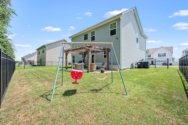1906 Charismatic Pl, Murfreesboro, TN 37128 - back of property featuring a pergola, an outdoor hangout area, a fenced backyard, and a patio