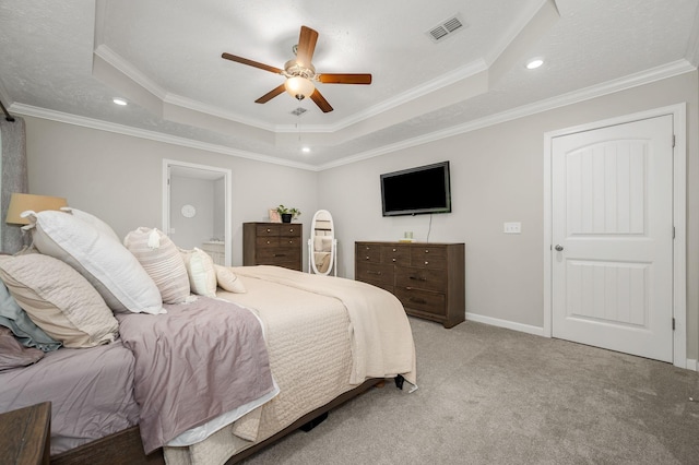 1906 Charismatic Pl, Murfreesboro, TN 37128 - bedroom with a raised ceiling, ornamental molding, light carpet, ceiling fan, and recessed lighting