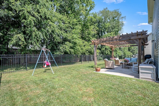 1906 Charismatic Pl, Murfreesboro, TN 37128 - fenced backyard with an outdoor hangout area, a pergola, a patio, and a playground