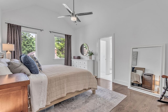 2806 Marlin Ave, Nashville, TN 37215 - bedroom featuring wood finished floors, high vaulted ceiling, and a ceiling fan