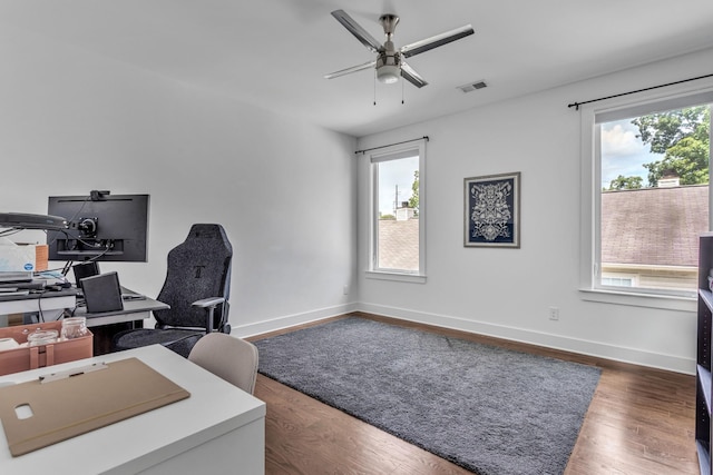 2806 Marlin Ave, Nashville, TN 37215 - home office featuring healthy amount of natural light, a ceiling fan, and dark wood-type flooring