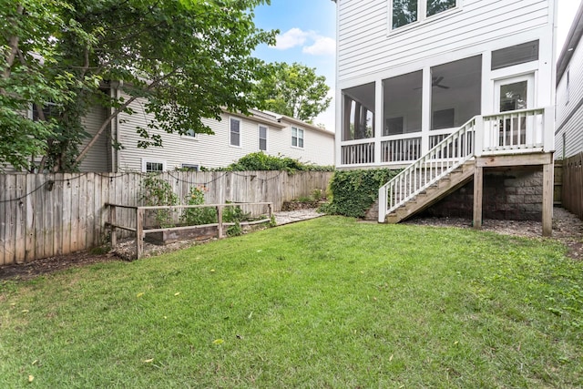 2806 Marlin Ave, Nashville, TN 37215 - fenced backyard with a sunroom, stairway, and a ceiling fan