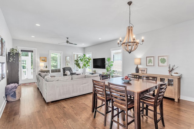 2806 Marlin Ave, Nashville, TN 37215 - dining space with a chandelier, wood finished floors, recessed lighting, and a ceiling fan