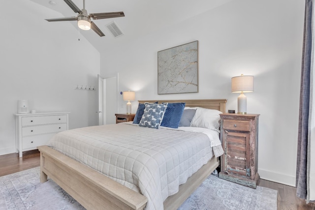 2806 Marlin Ave, Nashville, TN 37215 - bedroom with wood finished floors, high vaulted ceiling, and a ceiling fan