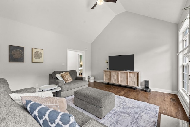2386 Pleasant View Rd, Pleasant View, TN 37146 - living room featuring high vaulted ceiling, a ceiling fan, and wood finished floors