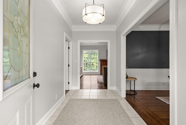 2386 Pleasant View Rd, Pleasant View, TN 37146 - entryway with a tiled fireplace, tile patterned floors, and ornamental molding