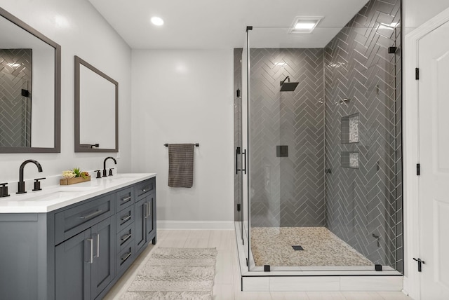 2386 Pleasant View Rd, Pleasant View, TN 37146 - bathroom featuring double vanity, a stall shower, and recessed lighting