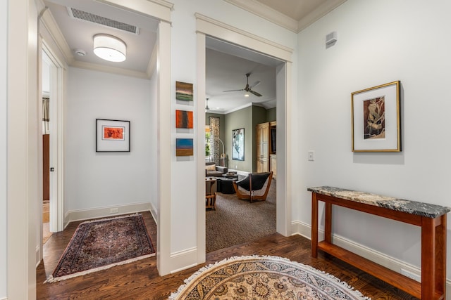 1727 Hillmont Dr, Nashville, TN 37215 - corridor with wood finished floors and ornamental molding