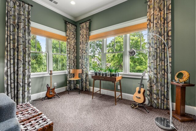 1727 Hillmont Dr, Nashville, TN 37215 - sitting room with carpet floors and crown molding