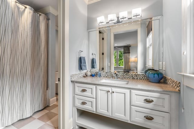 1727 Hillmont Dr, Nashville, TN 37215 - bathroom featuring vanity, tile patterned floors, and curtained shower