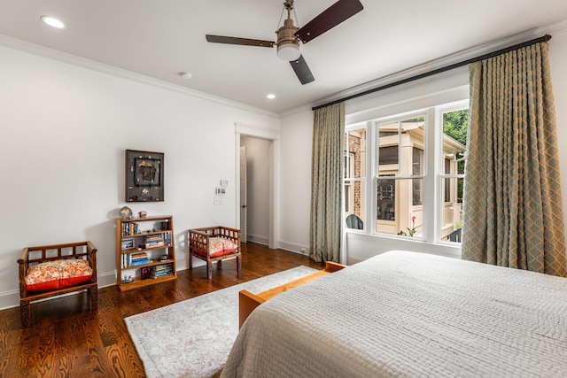 1727 Hillmont Dr, Nashville, TN 37215 - bedroom featuring wood finished floors, crown molding, recessed lighting, and ceiling fan