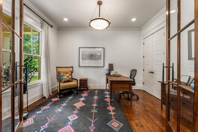 1727 Hillmont Dr, Nashville, TN 37215 - office with wood finished floors, ornamental molding, plenty of natural light, and recessed lighting