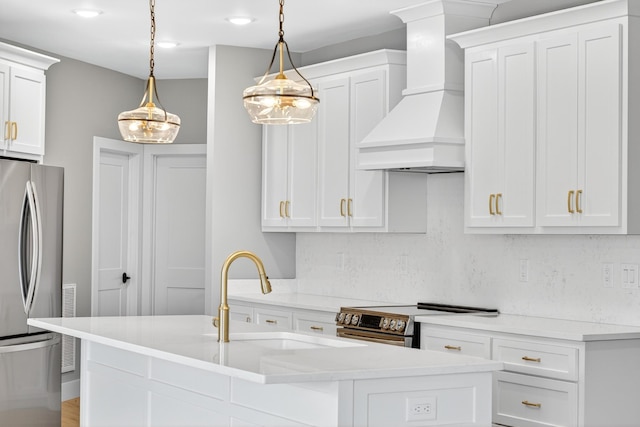 1263 N Sumner Rd, Bethpage, TN 37022 - kitchen with custom range hood, appliances with stainless steel finishes, light countertops, and white cabinetry