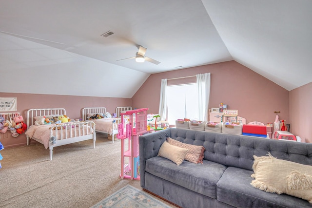2808 Lafayette Dr, Thompsons Station, TN 37179 - carpeted bedroom featuring vaulted ceiling and a ceiling fan