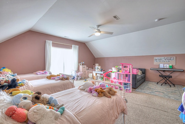 2808 Lafayette Dr, Thompsons Station, TN 37179 - carpeted bedroom with vaulted ceiling and a ceiling fan