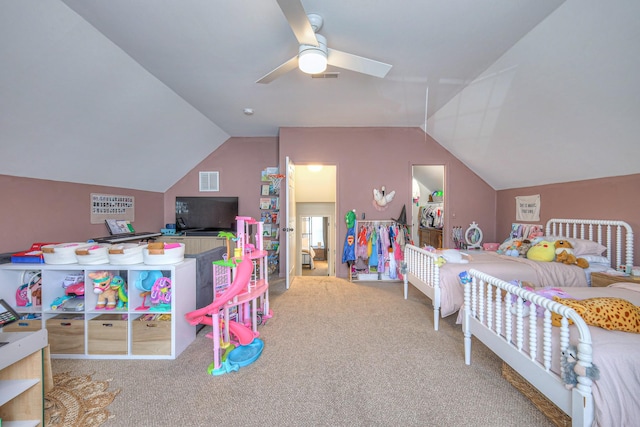 2808 Lafayette Dr, Thompsons Station, TN 37179 - bedroom featuring carpet floors, vaulted ceiling, and ceiling fan