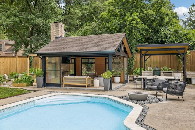 3404 Benham Ave, Nashville, TN 37215 - view of swimming pool featuring an exterior structure, a patio, an outdoor structure, a gazebo, and an outdoor hangout area