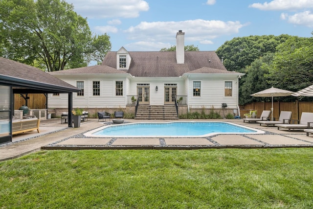 3404 Benham Ave, Nashville, TN 37215 - rear view of house with french doors, a patio, and a chimney