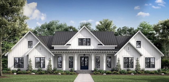 1501 Spencer Mill Rd, Burns, TN 37029 - view of front of home featuring board and batten siding, a porch, a front yard, a standing seam roof, and a metal roof