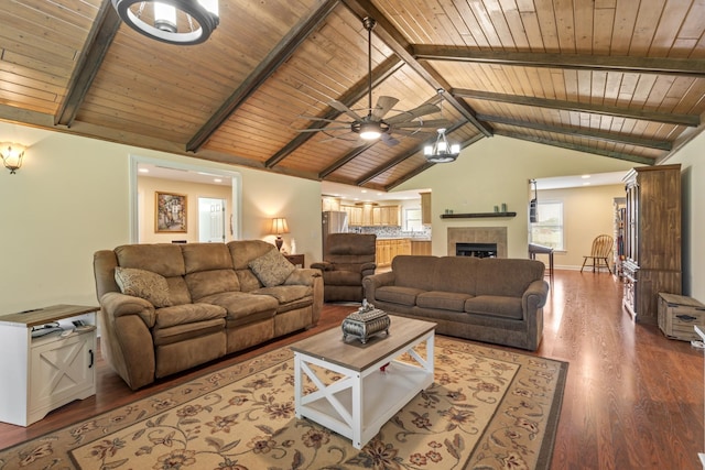 2680 Cedar Grove Rd, Lebanon, TN 37087 - living room with wood ceiling, ceiling fan, wood finished floors, and a tiled fireplace